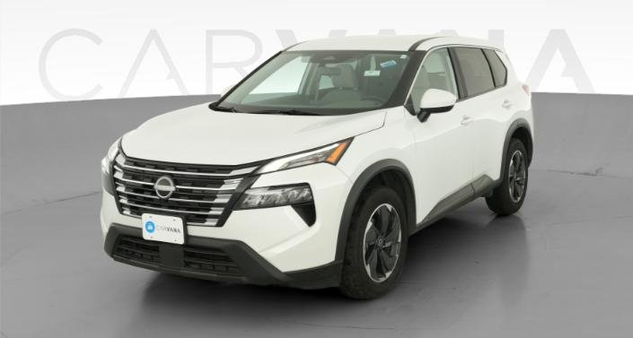White Nissan Rogue SUV shown in a Carvana listing