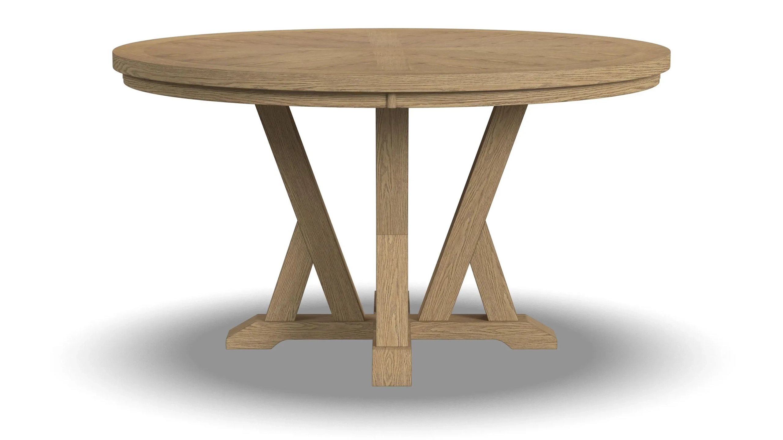 Natural wood Lattice round dining table from Raymour & Flanigan